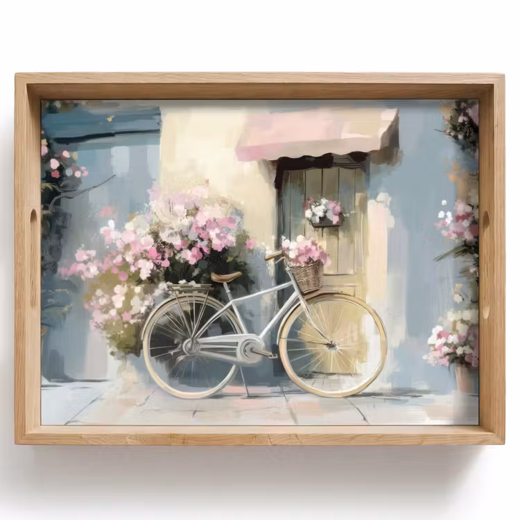 Tray - Bicycle - Pastel colors - Flowers — 1