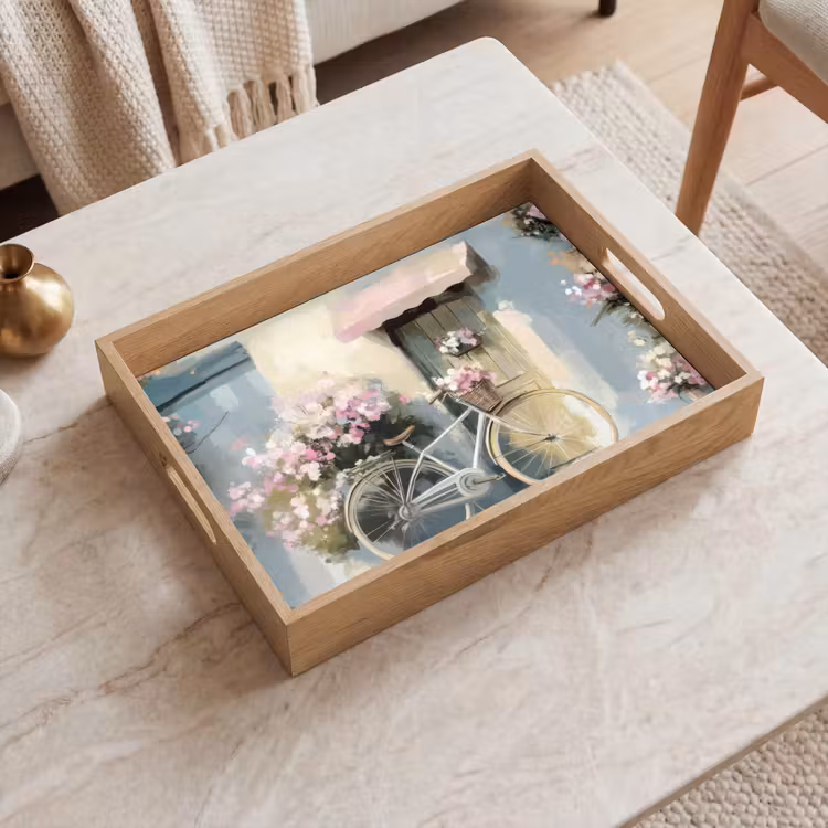 Tray - Bicycle - Pastel colors - Flowers — 2