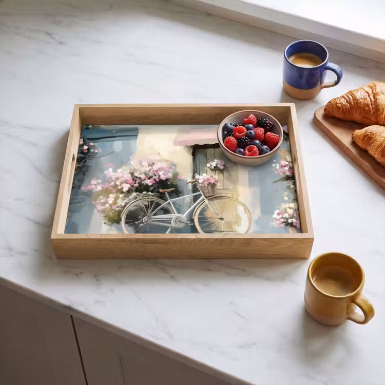 Tray - Bicycle - Pastel colors - Flowers — 3
