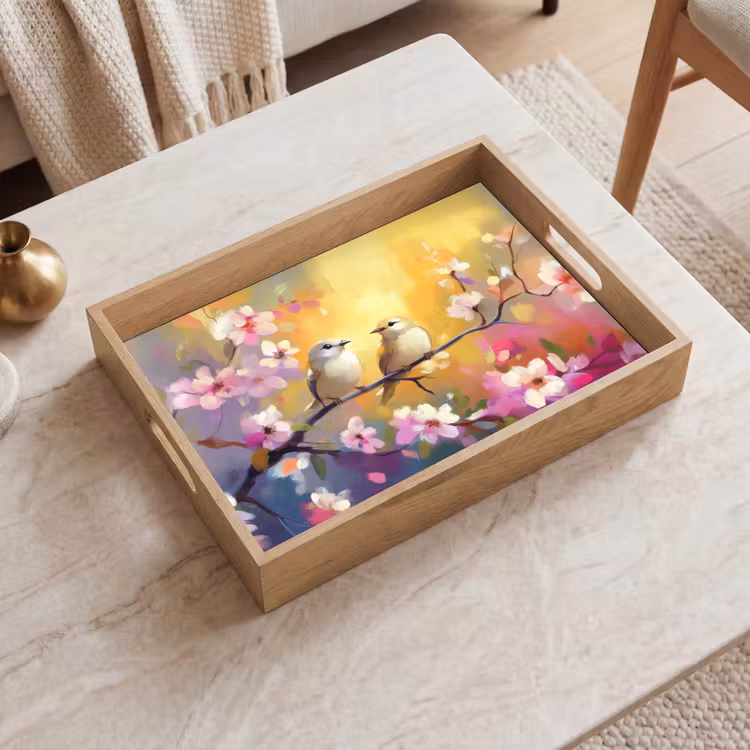 Tray - Birds - Flowers - Pink — 2