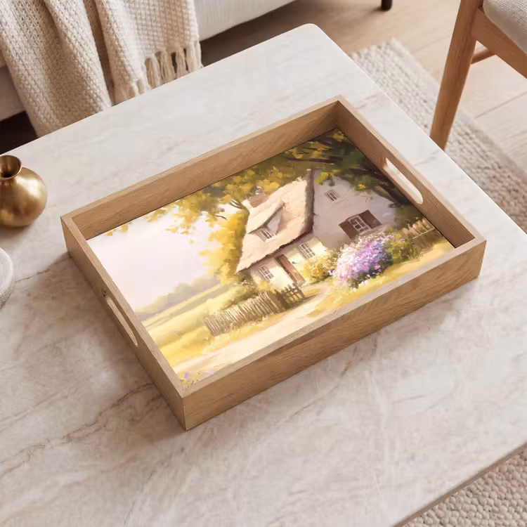 Tray - Cottage - Wood - Flowers — 2