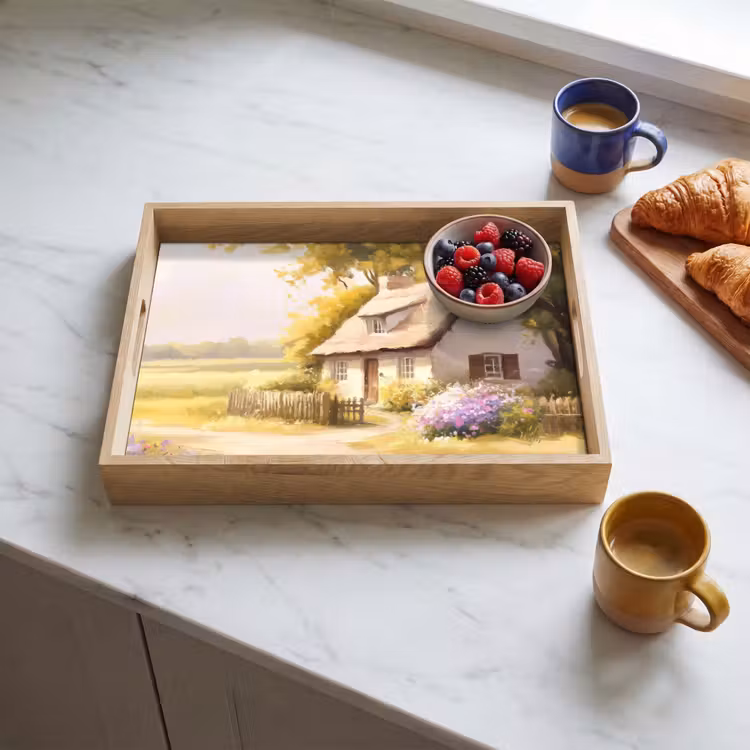 Tray - Cottage - Wood - Flowers — 3