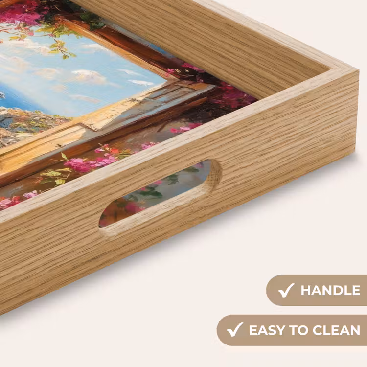 Tray - Cat - Blue sea - Pink flowers — 9