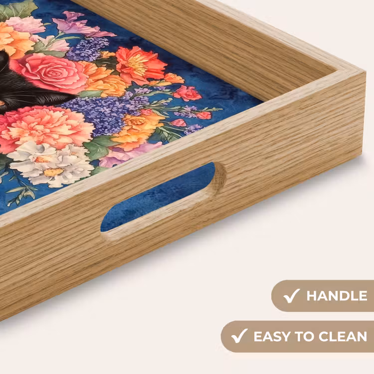 Tray - Cat - Brightly colored flowers - Vase — 9