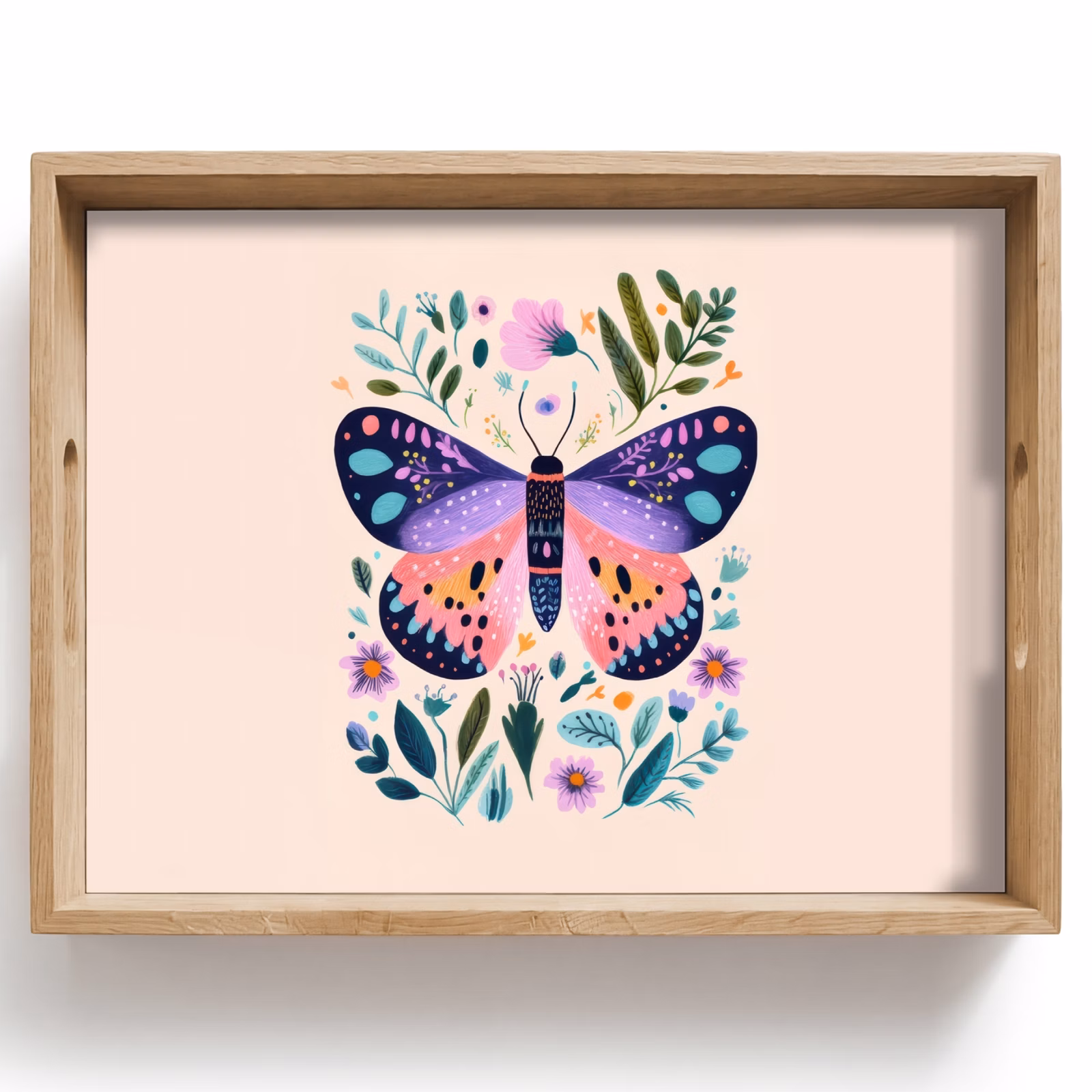 Tray - Flowers - Leaves - Butterfly - Colorful — 1