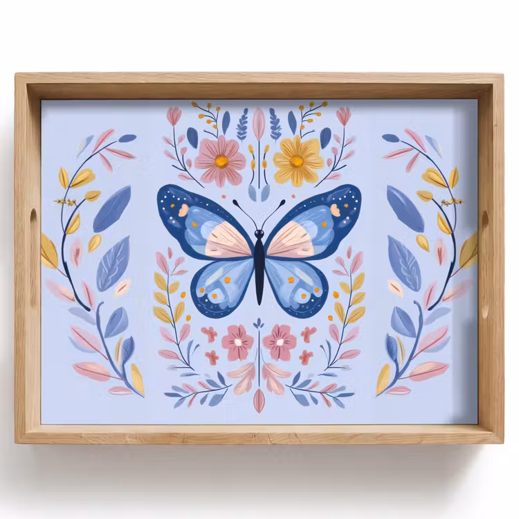 Tray - Butterfly - Light blue - Ornamental - Flowers — 1