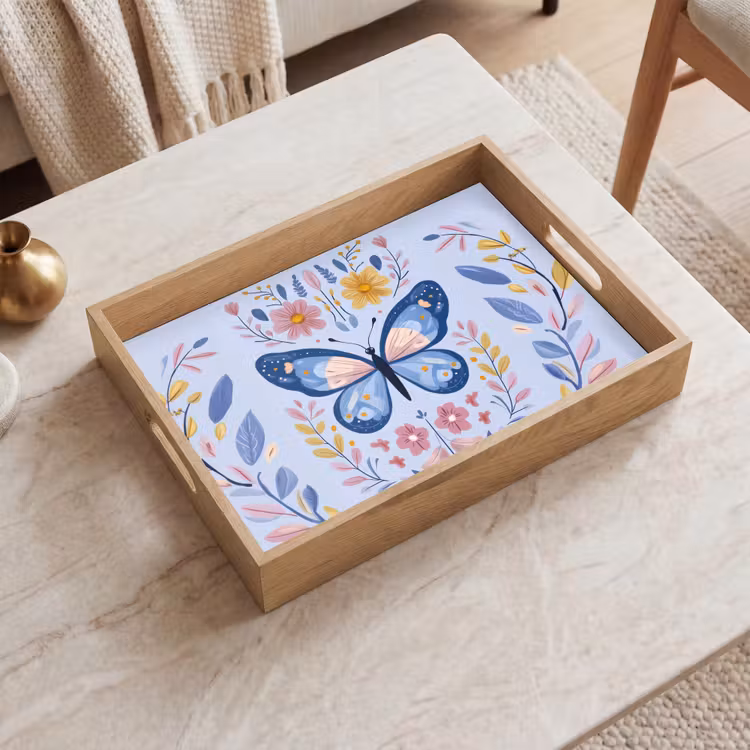 Tray - Butterfly - Light blue - Ornamental - Flowers — 2