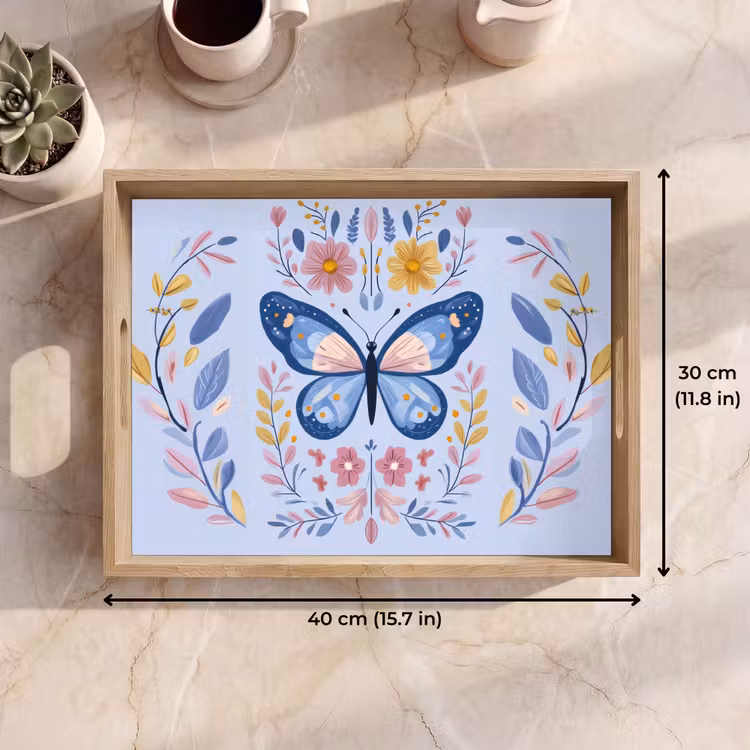 Tray - Butterfly - Light blue - Ornamental - Flowers — 7