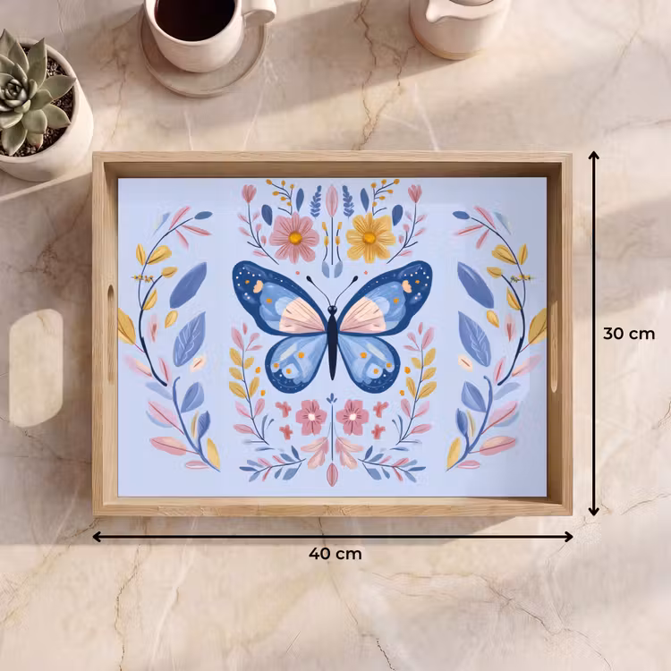 Tray - Butterfly - Light blue - Ornamental - Flowers — 8