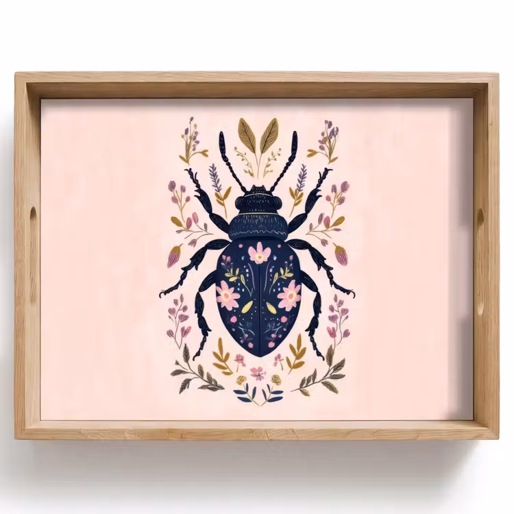 Tray - Dark blue - Beetle - Flower branches - Ornamental — 1