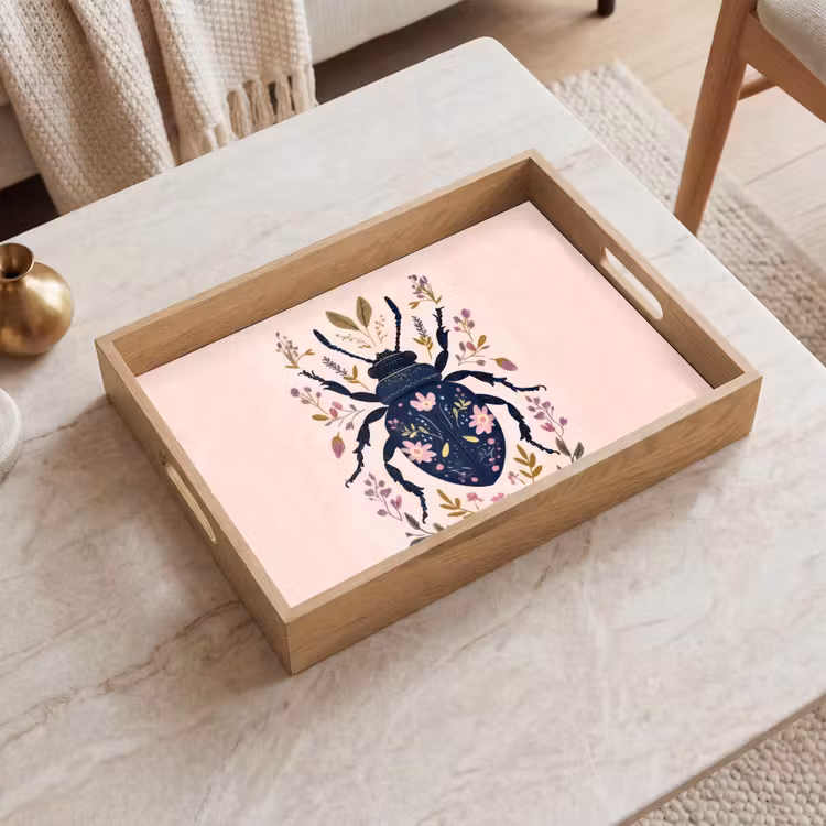 Tray - Dark blue - Beetle - Flower branches - Ornamental — 2