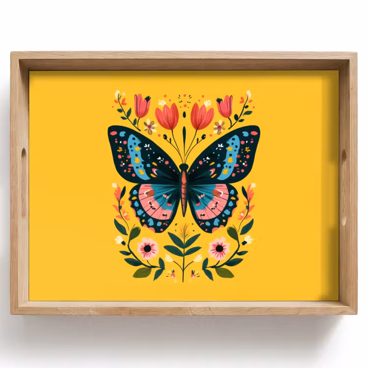 Tray - Flowers - Colorful - Butterfly - Ornamental — 1