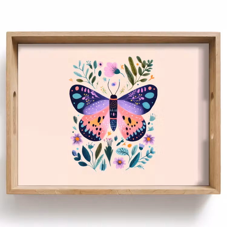 Tray - Flowers - Leaves - Butterfly - Colorful — 1