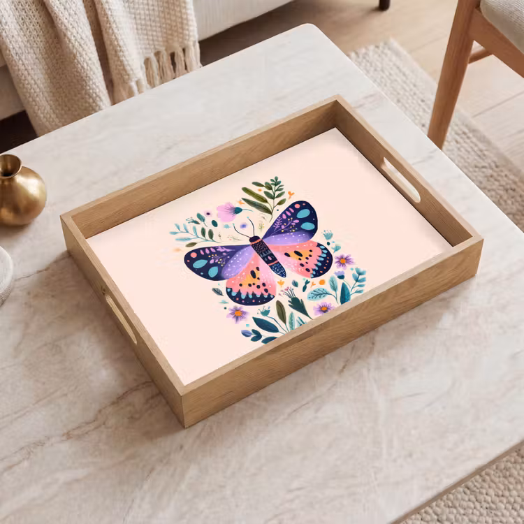 Tray - Flowers - Leaves - Butterfly - Colorful — 2