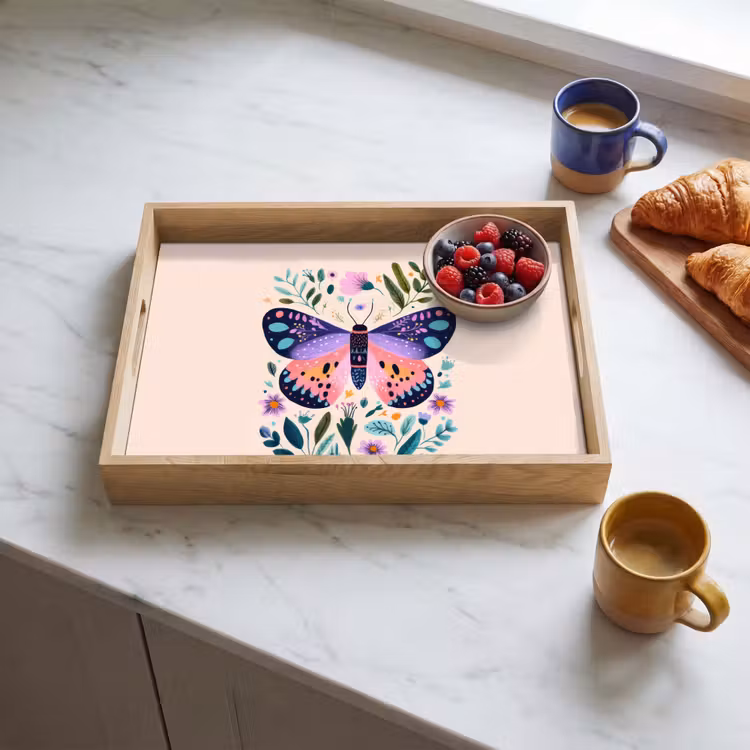 Tray - Flowers - Leaves - Butterfly - Colorful — 3