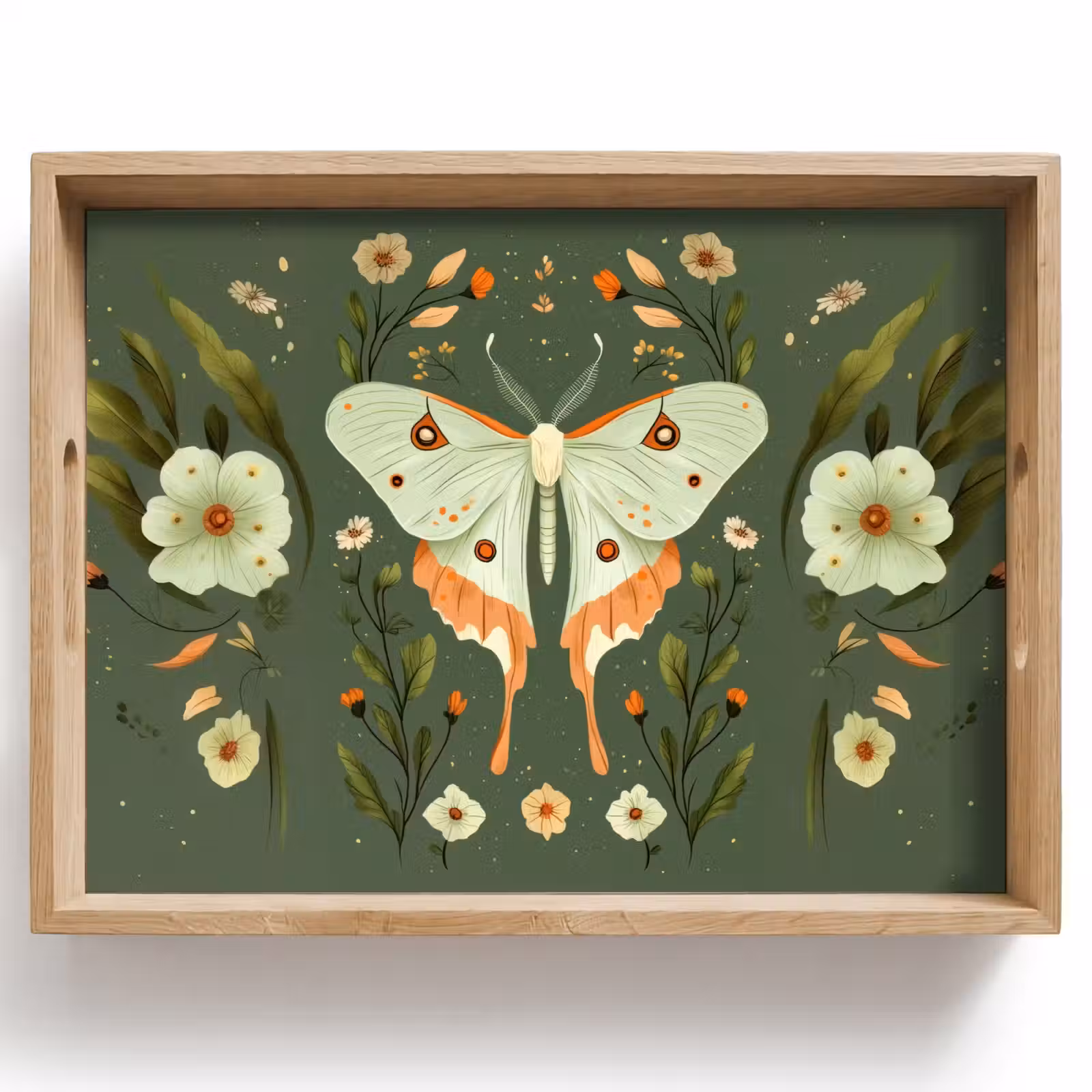 Tray - Flowers - Leaves - Olive green - Butterfly — 1