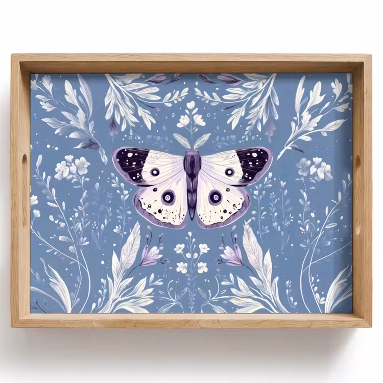 Tray - Butterfly - Flower branches - Light blue — 1