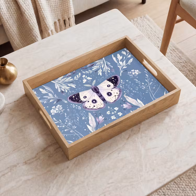 Tray - Butterfly - Flower branches - Light blue — 2