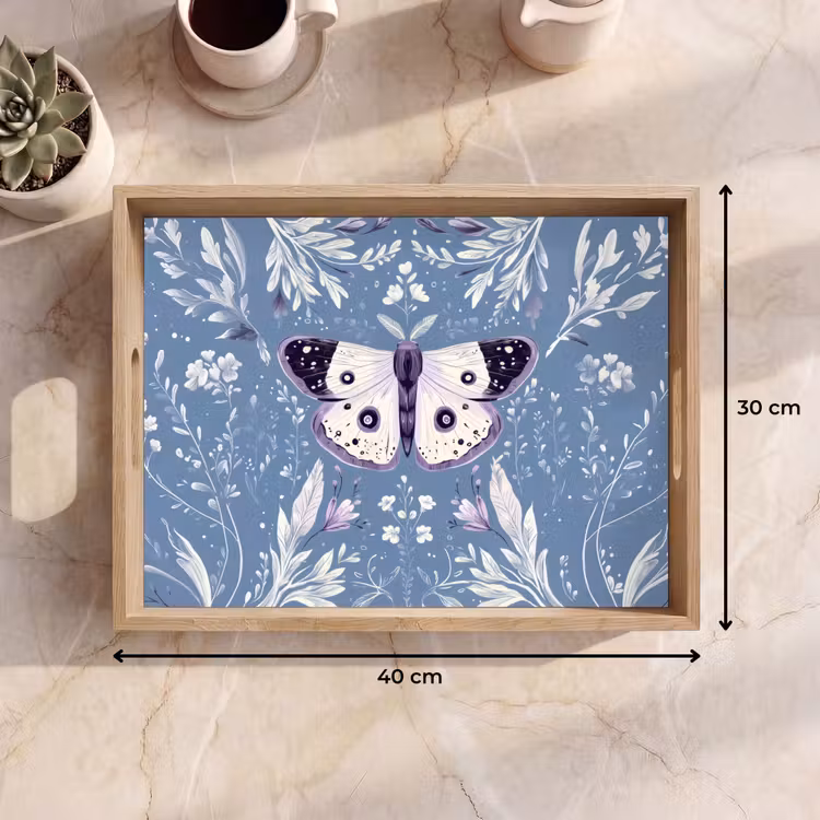 Tray - Butterfly - Flower branches - Light blue — 8