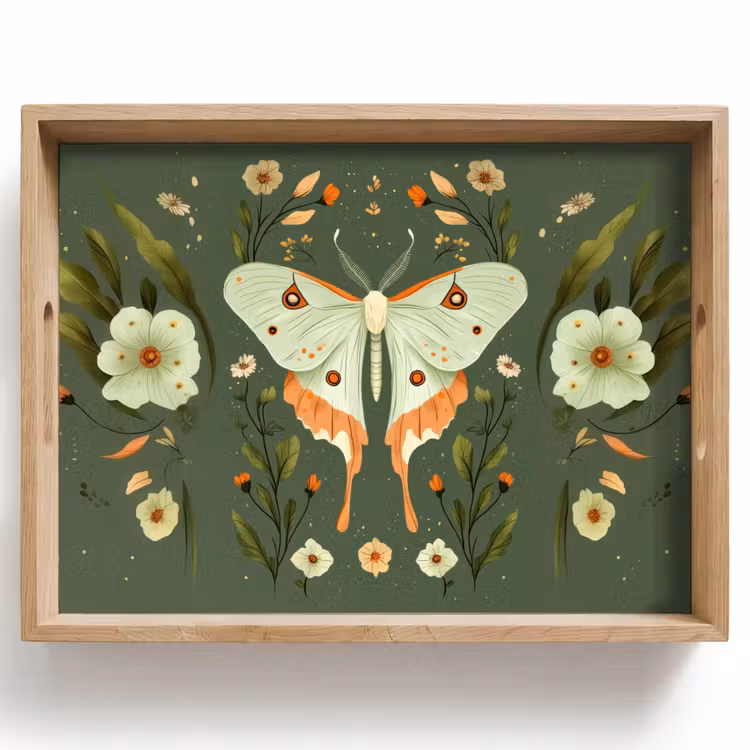 Tray - Flowers - Leaves - Olive green - Butterfly — 1