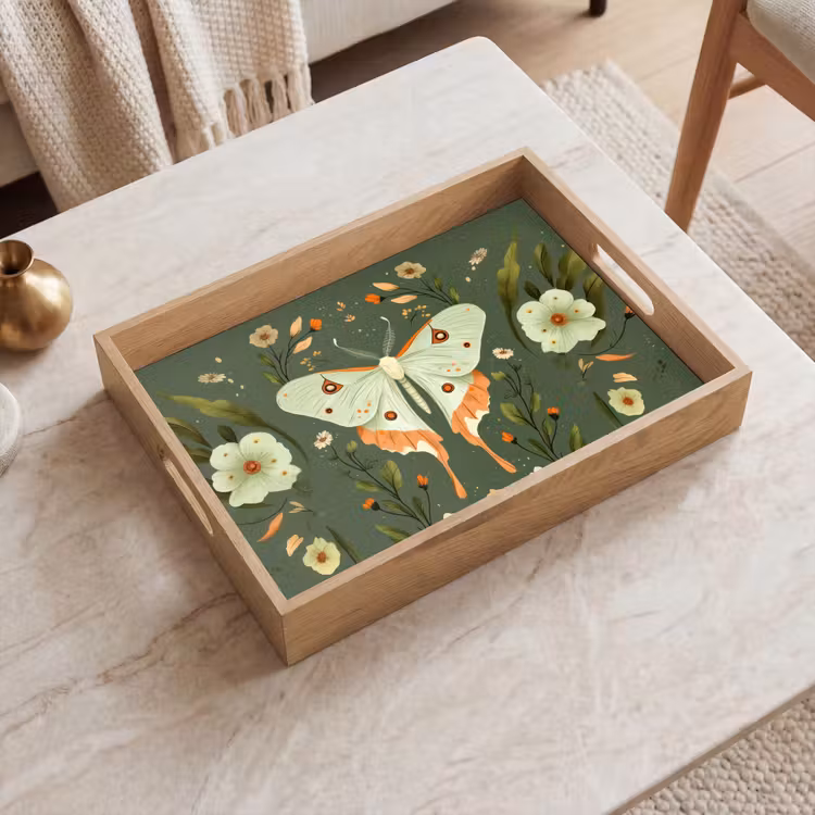 Tray - Flowers - Leaves - Olive green - Butterfly — 2