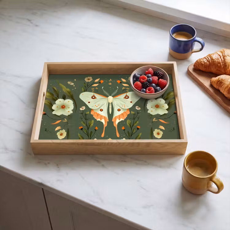 Tray - Flowers - Leaves - Olive green - Butterfly — 3