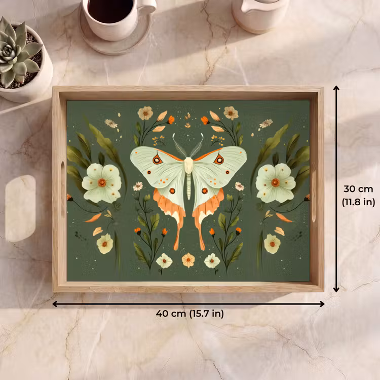 Tray - Flowers - Leaves - Olive green - Butterfly — 7