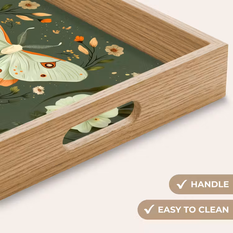 Tray - Flowers - Leaves - Olive green - Butterfly — 9