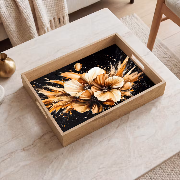 Tray - Flowers - Gold - Graffiti - Black - Abstract — 2