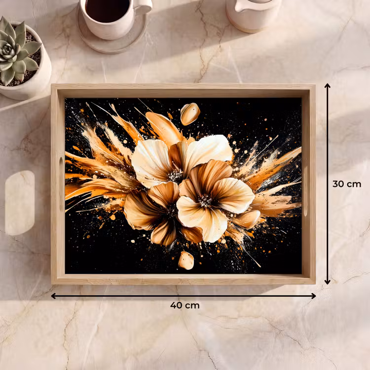 Tray - Flowers - Gold - Graffiti - Black - Abstract — 8