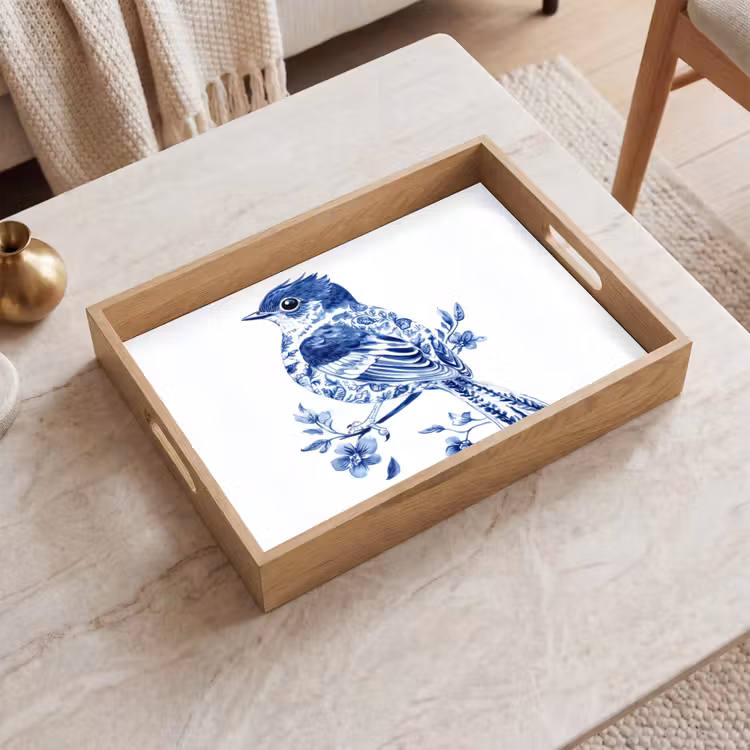 Tray - Bird - Delft blue - Illustration - Flowers — 2