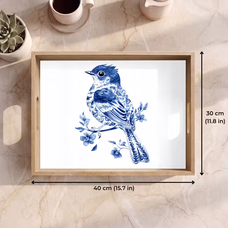 Tray - Bird - Delft blue - Illustration - Flowers — 7