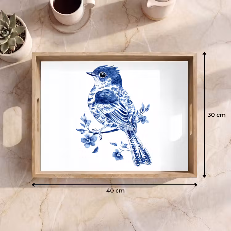 Tray - Bird - Delft blue - Illustration - Flowers — 8
