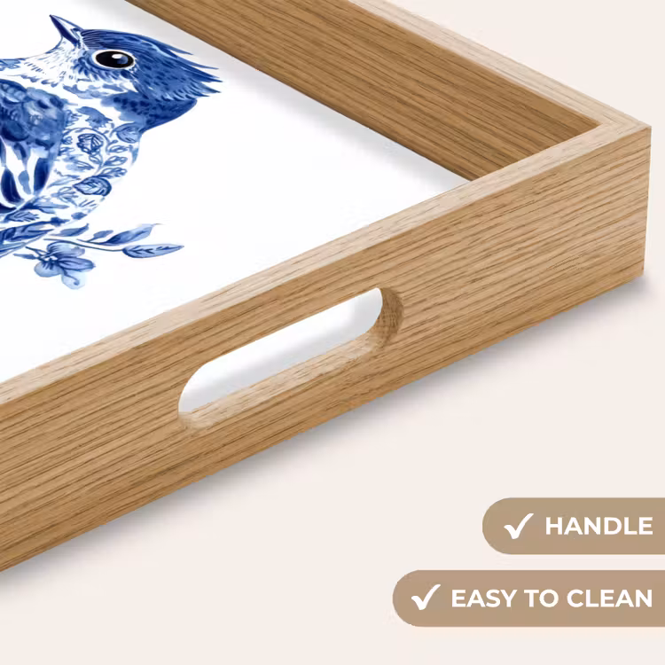 Tray - Bird - Delft blue - Illustration - Flowers — 9