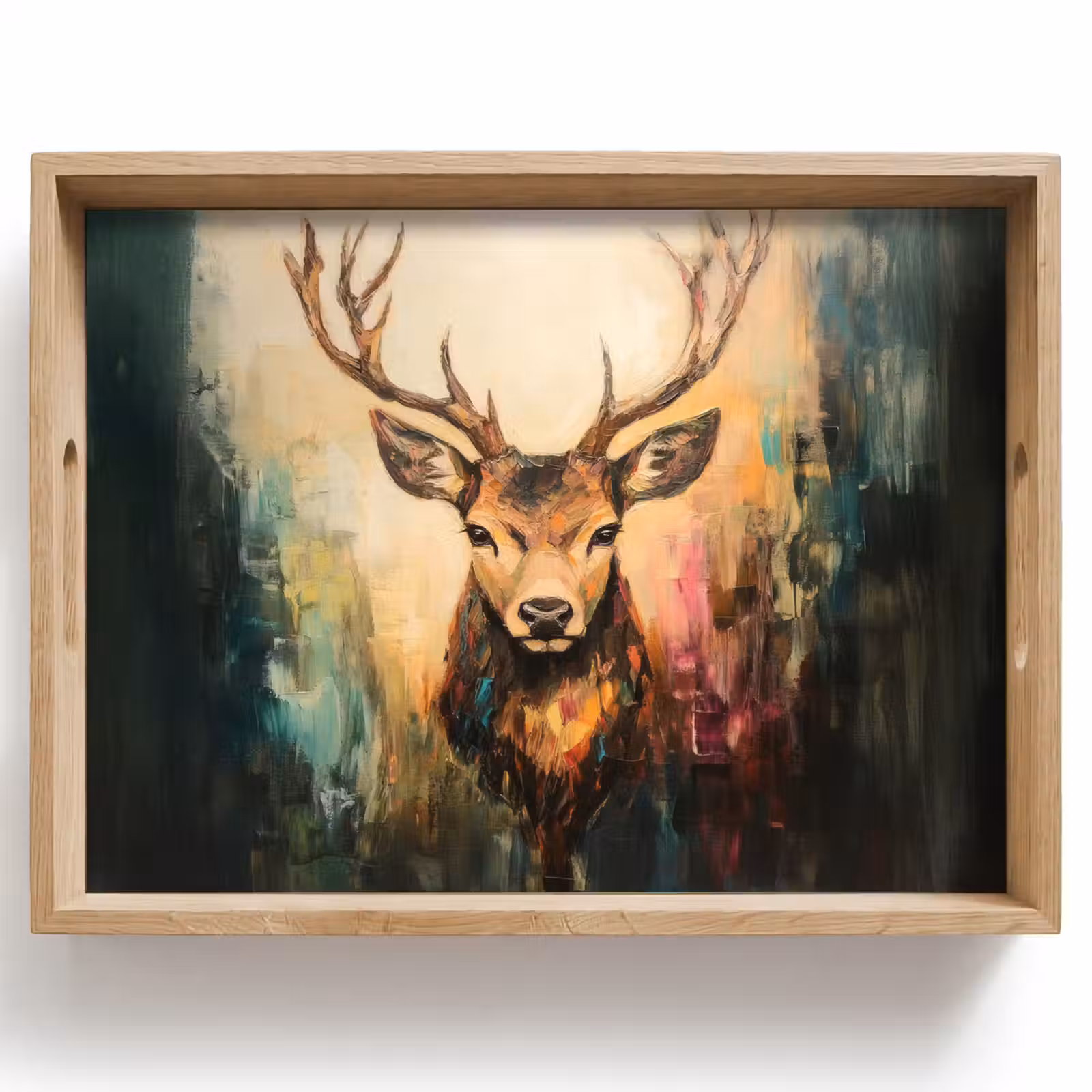 Tray - Deer - Painted - Antlers - Brown — 1
