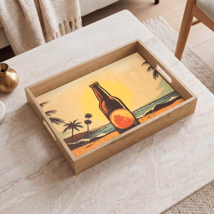 Tray - Beer bottle - Sunset - Palm trees - Sea — 2