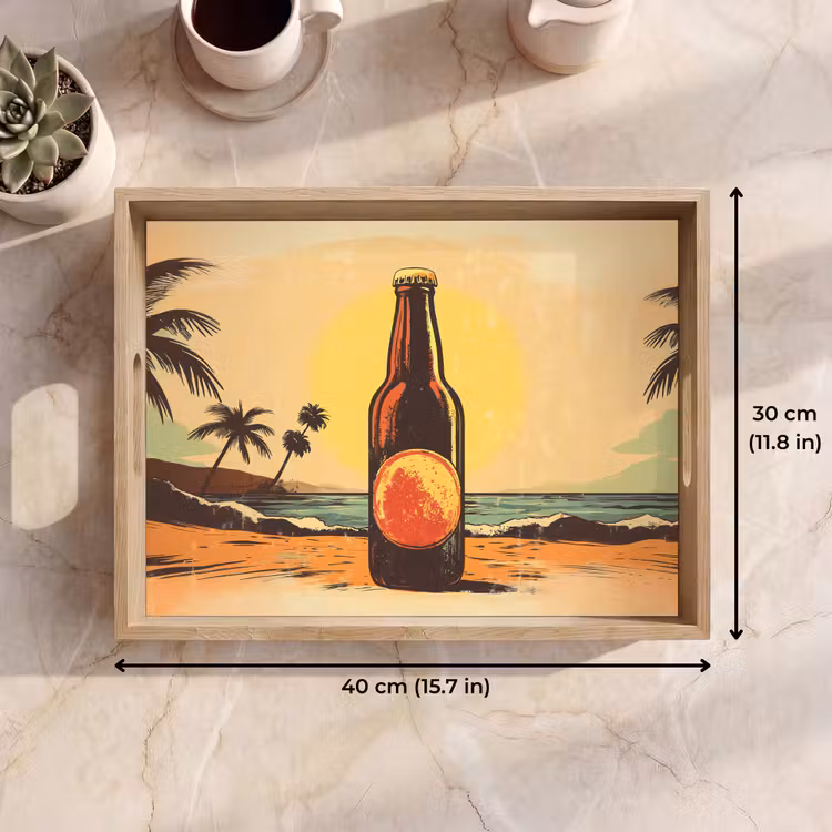Tray - Beer bottle - Sunset - Palm trees - Sea — 7