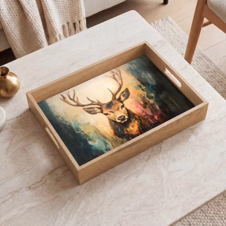 Tray - Deer - Painted - Antlers - Brown — 2