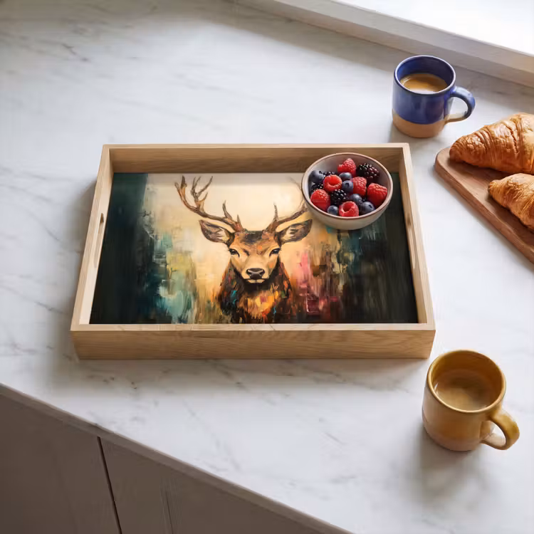 Tray - Deer - Painted - Antlers - Brown — 3