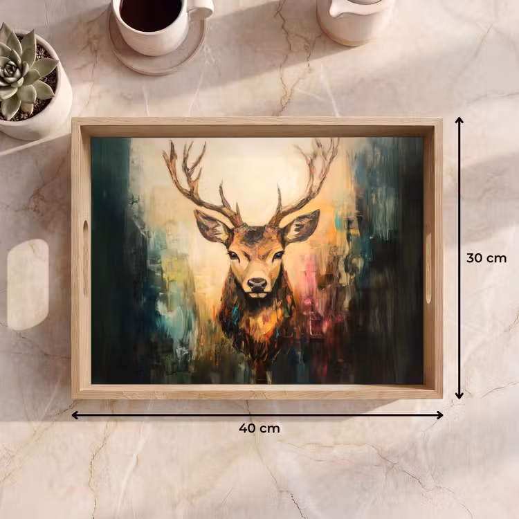 Tray - Deer - Painted - Antlers - Brown — 8