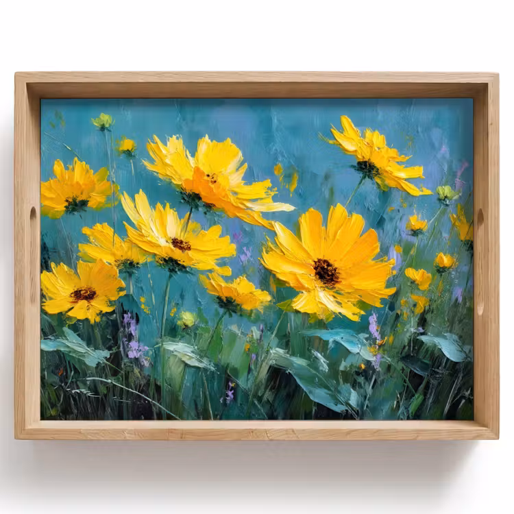 Tray - Brush strokes - Flowers - Bright yellow - Abstract — 1