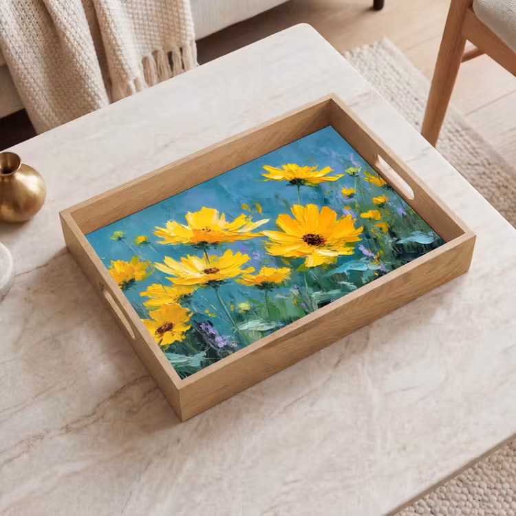 Tray - Brush strokes - Flowers - Bright yellow - Abstract — 2