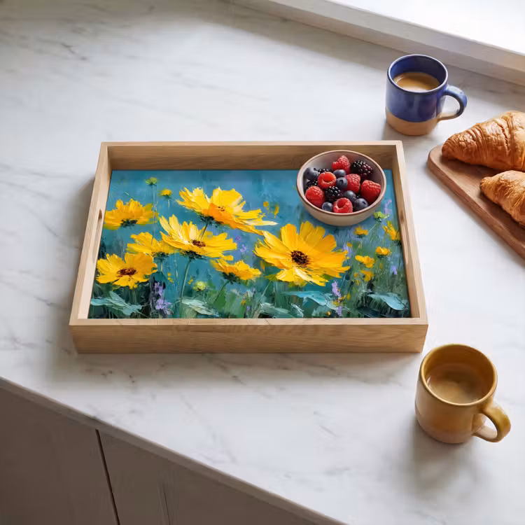 Tray - Brush strokes - Flowers - Bright yellow - Abstract — 3