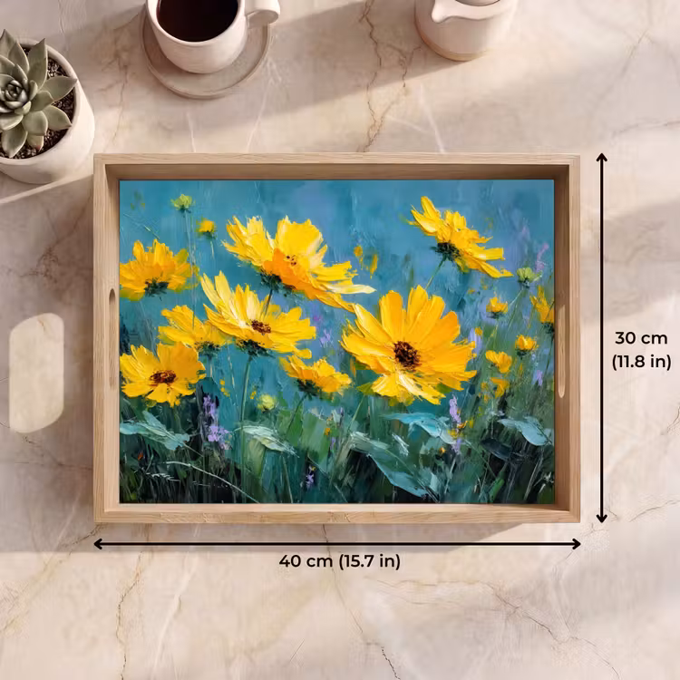 Tray - Brush strokes - Flowers - Bright yellow - Abstract — 7