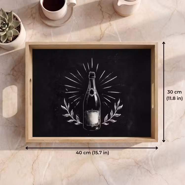 Tray - Champagne bottle - Laurel branches - Black background — 7