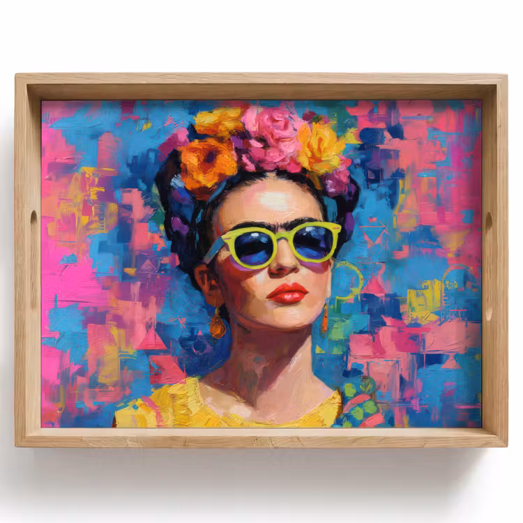Tray - Cheerful portrait - Woman - Crown of Flowers — 1