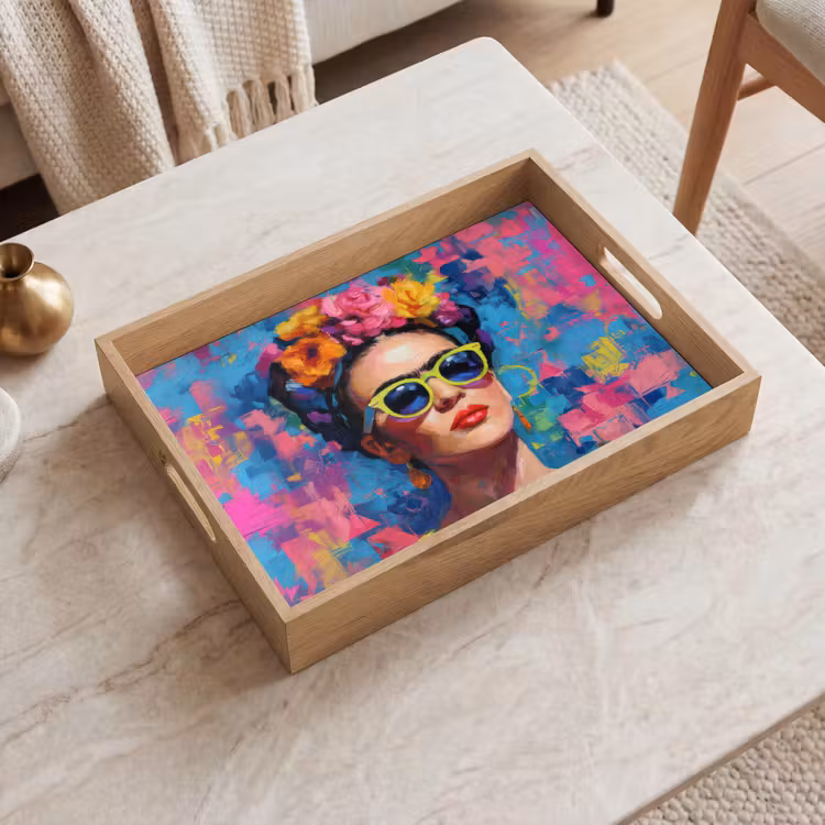 Tray - Cheerful portrait - Woman - Crown of Flowers — 2