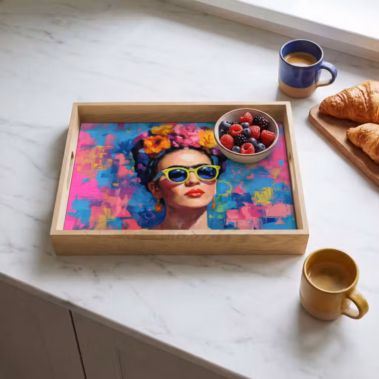Tray - Cheerful portrait - Woman - Crown of Flowers — 3