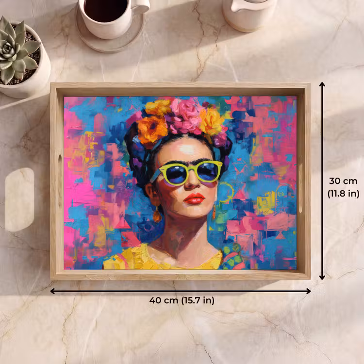 Tray - Cheerful portrait - Woman - Crown of Flowers — 7