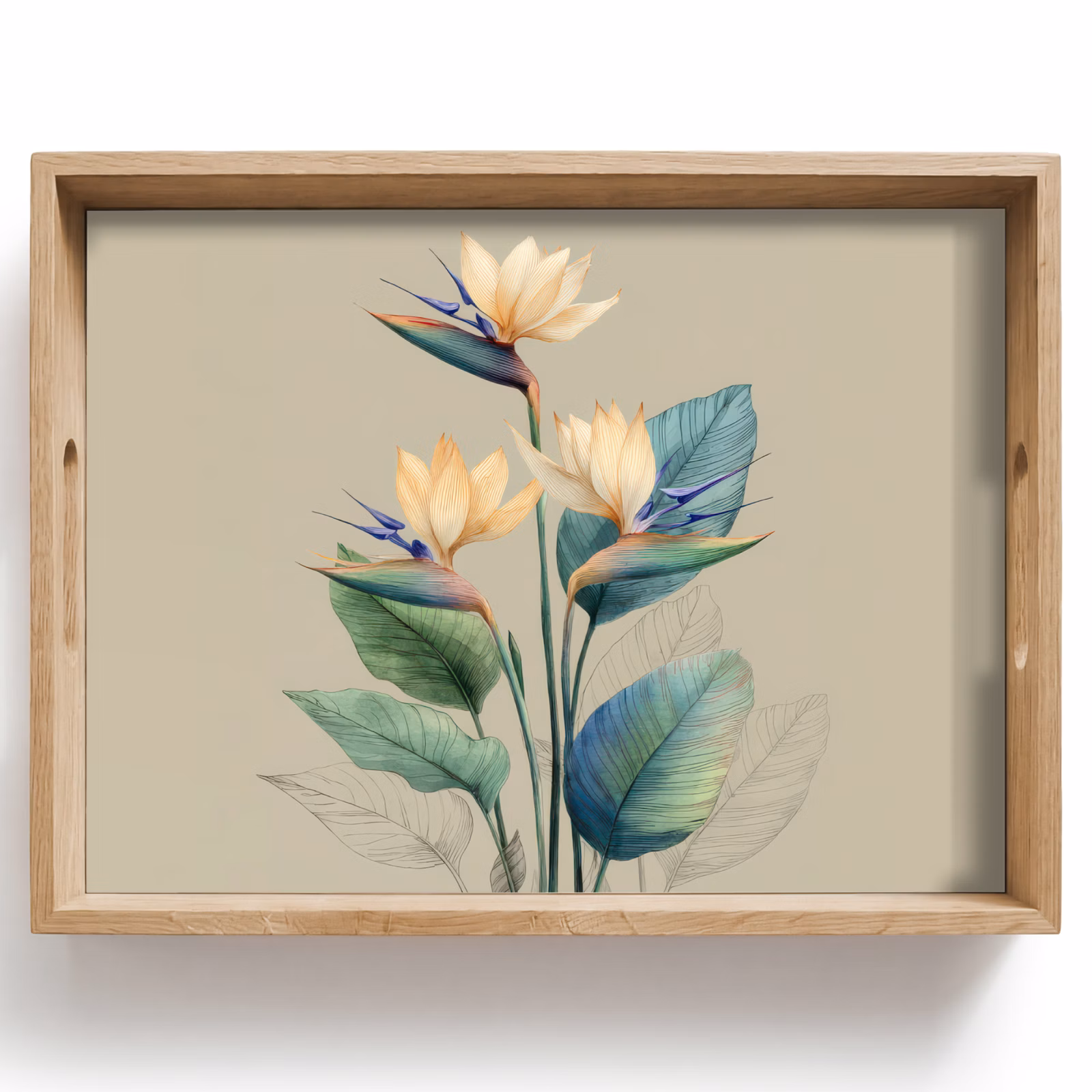 Tray - Bird of paradise flowers - Blue-green leaves - Beige — 1